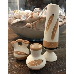 Desert Pueblo Pottery Lot of 3 by Artist Buck Skin Southwestern Preowned